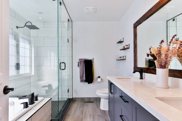 modern bathroom design with glass shower